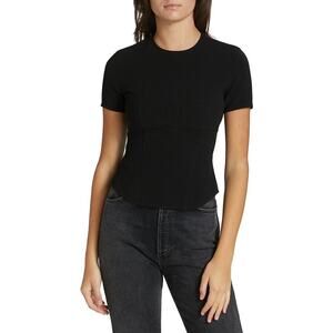 ALC Beau Bustier Stretch Crepe Top in Black Size 0 Short Sleeve Blouse Fitted